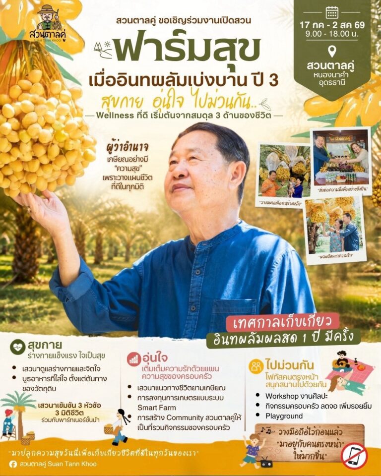 งานเปิดสวนตาลคู่ สวนอินทผลัมบาฮีเหลือง อุดรธานี ฤดูกาลเก็บเกี่ยว 2569